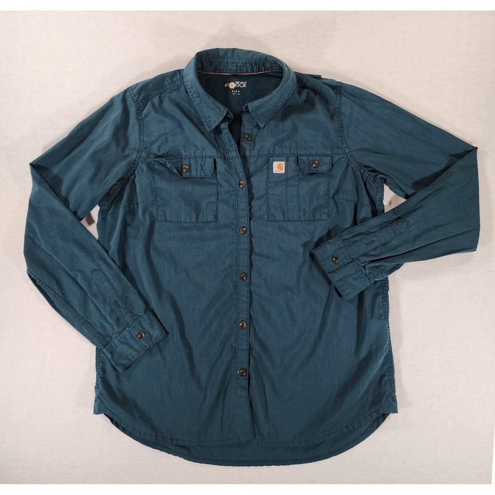 Carhartt Force Ridgefield Shirt Women L Long Sleeve Vented Utility Workwear Teal